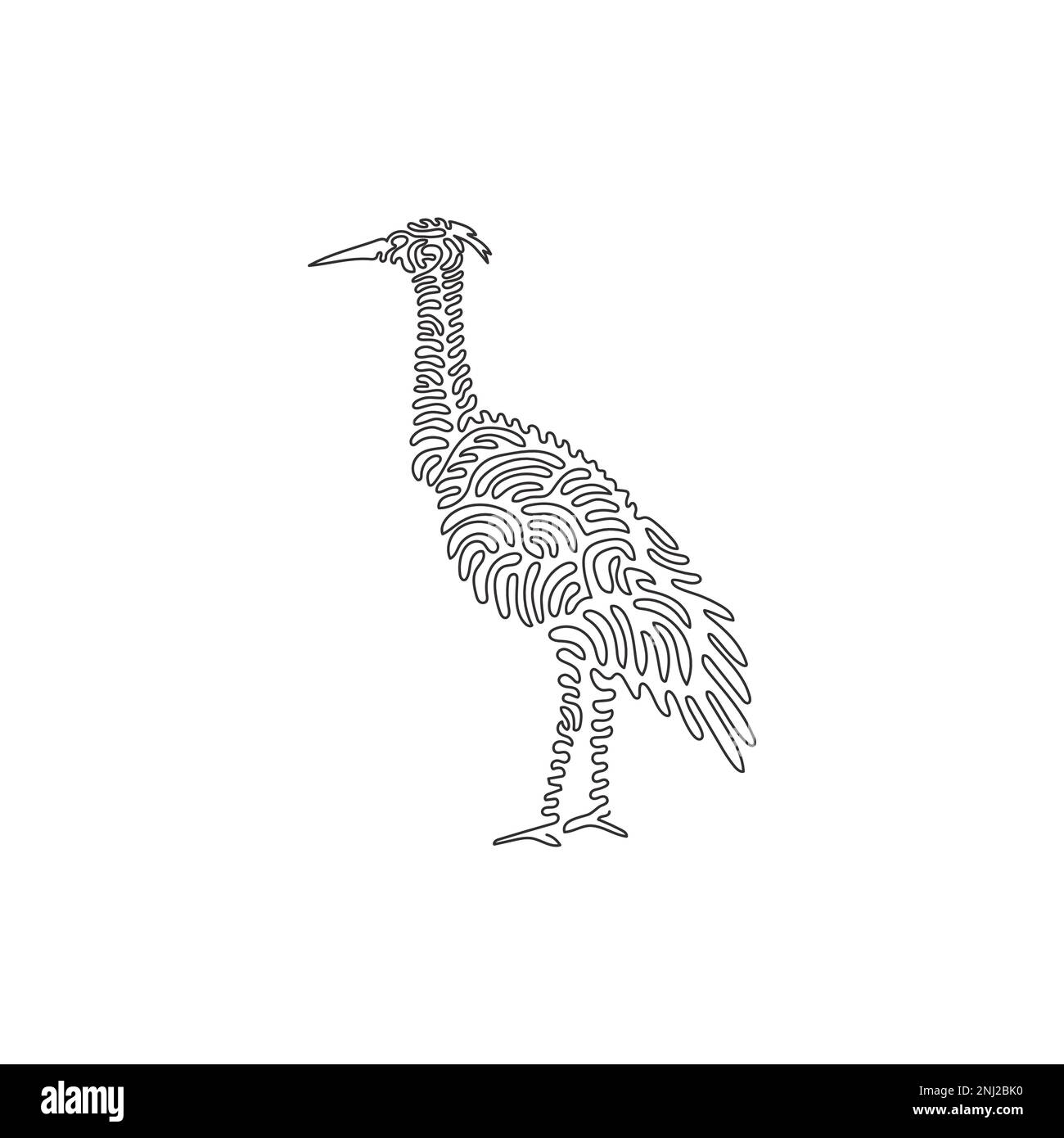 Single one line drawing of cute heron standing abstract art. Continuous line draw graphic design vector illustration of long legged exotic birds Stock Vector