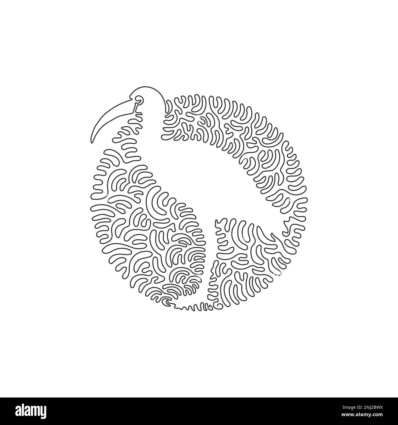 Single swirl continuous line drawing of cute ibises abstract art