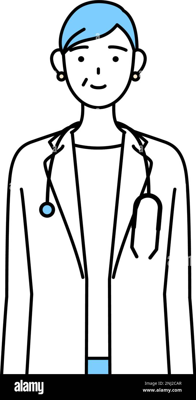 female doctor with white coat, simple line drawing Stock Vector Image