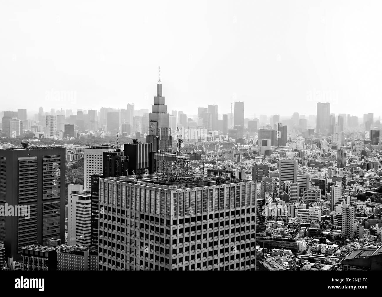 Tokyo, Japan - Sept, 2017: Panoramic modern city skyline aerial cityscape black and white Stock Photo