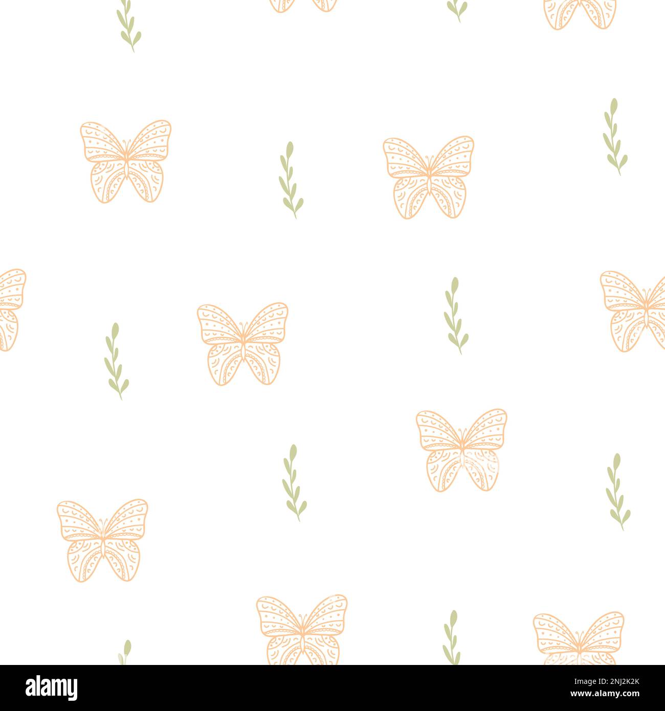seamless pattern with abstract plant and butterflies,childish print for ...