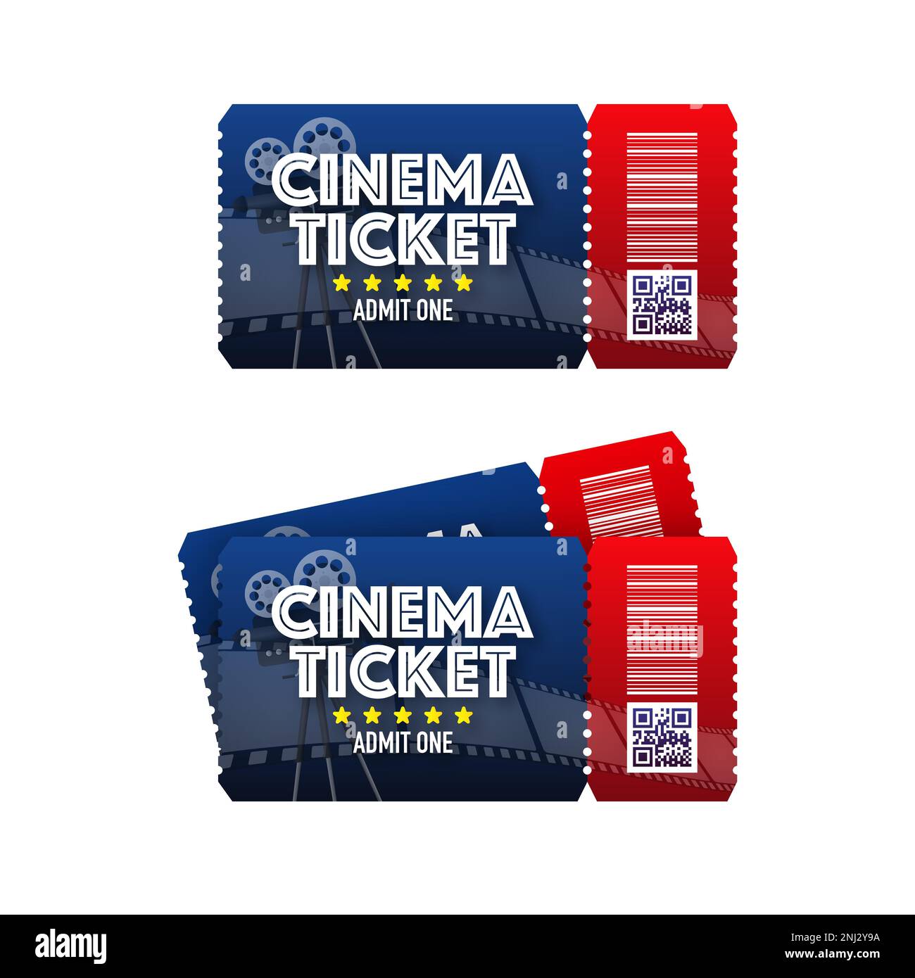 Cinema ticket. Admit one coupon entrance. Film strip on tickets