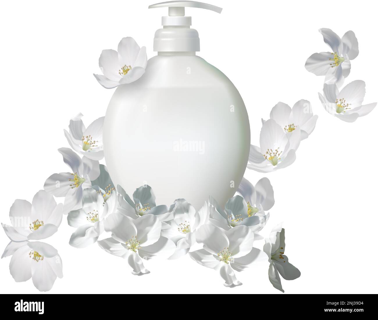 Cosmetic realistic white vector illustration with liquid soap packaging