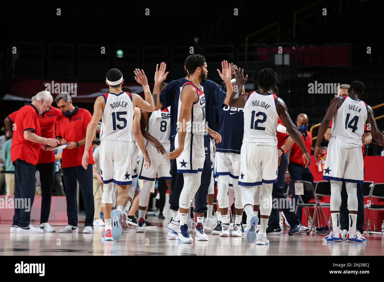 AUG 7, 2021 Team USA in the Men's Basketball Gold Medal Game at the Tokyo 2020 Olympic Games