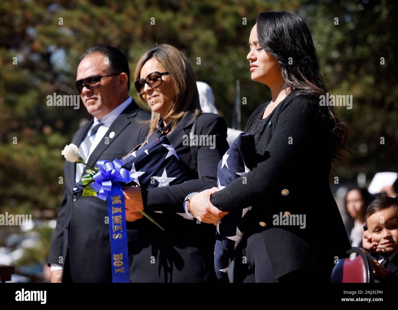 Dallas Police Officer Jacob Arellano's fiancé Alyssa Rosales, right