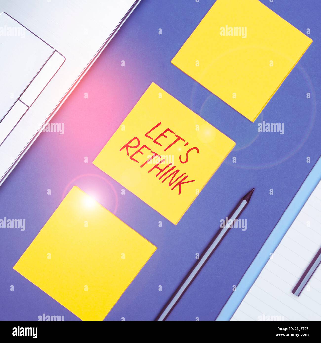 Hand writing sign Let's Rethink. Business showcase an Afterthought To ...