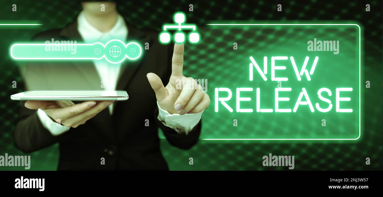 Sign displaying New Release. Business showcase announcing something ...