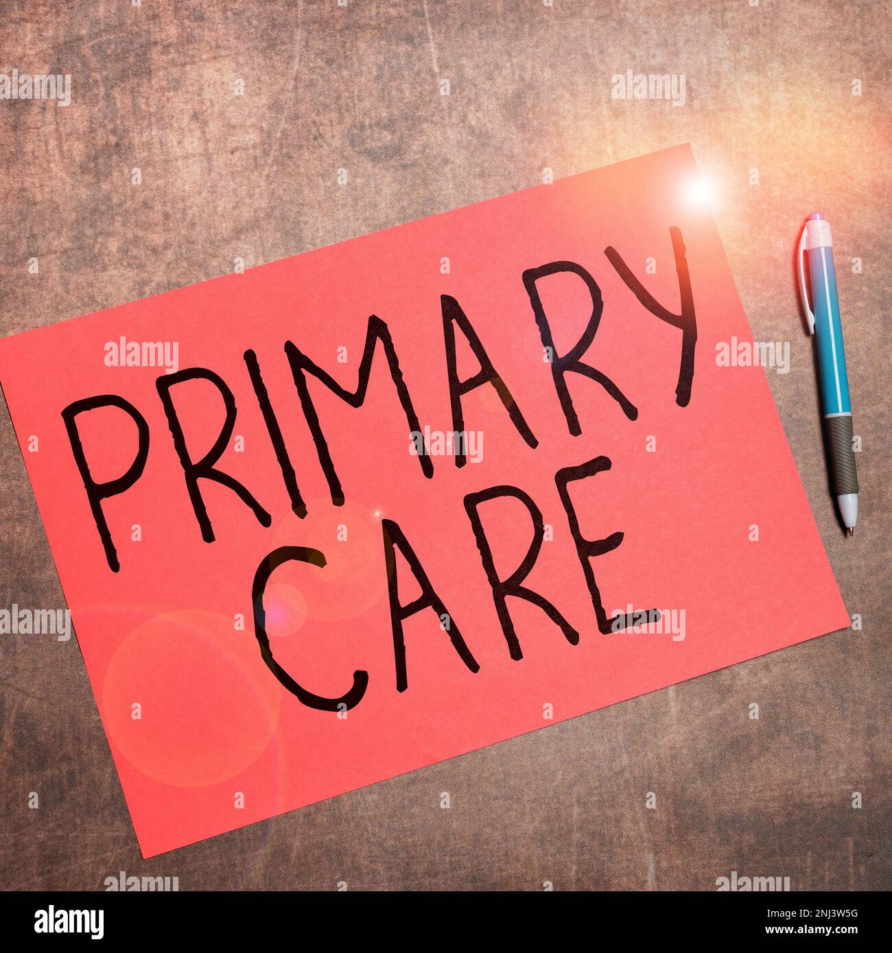 Text caption presenting Primary Care. Concept meaning health care