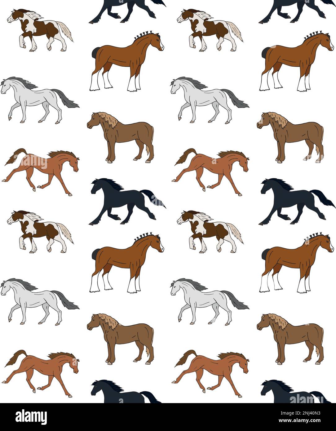 Vector seamless pattern of hand drawn doodle sketch colored horse ...