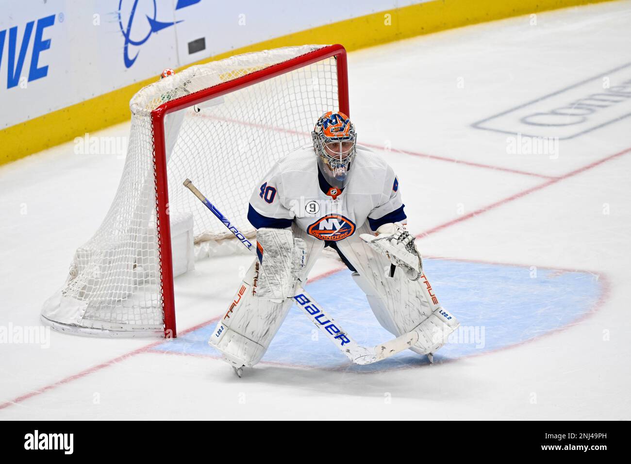 New York Islanders goaltender Semyon Varlamov (40) defends against