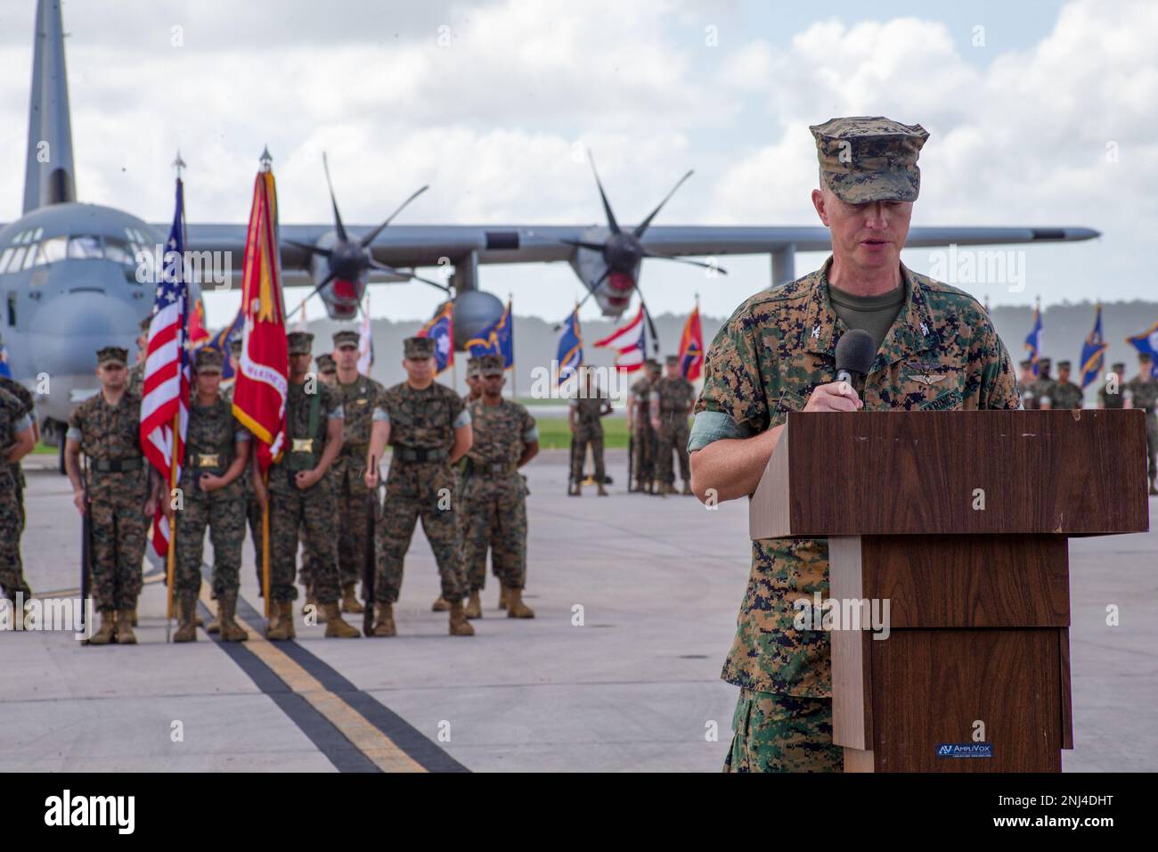 U.S. Marine Corps Col. Mikel Huber, outgoing commanding officer of ...