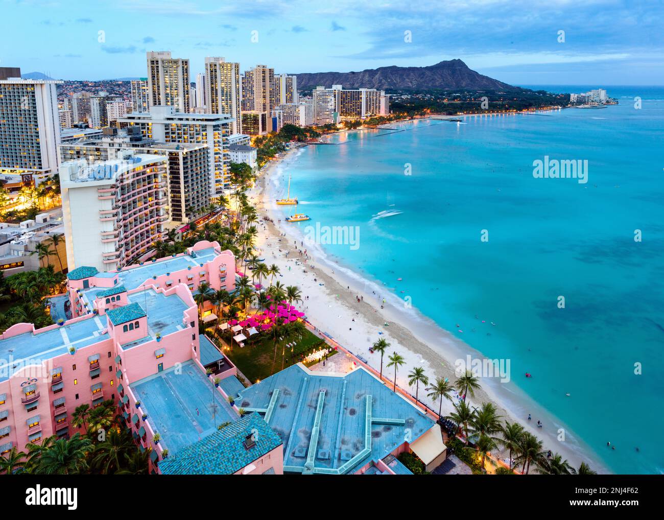 Waikiki Beach and Diamond Head Volcano Honolulu,Oahu,Hawaii,USA Stock