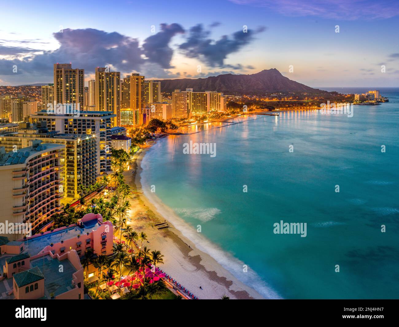 Waikiki Beach and Diamond Head Volcano Honolulu,Oahu,Hawaii,USA Stock