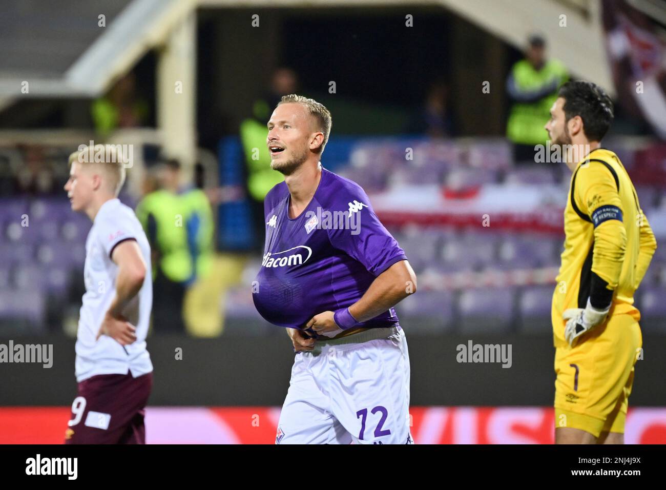 Fiorentina's Antonin Barak celebrates scoring during the Europa