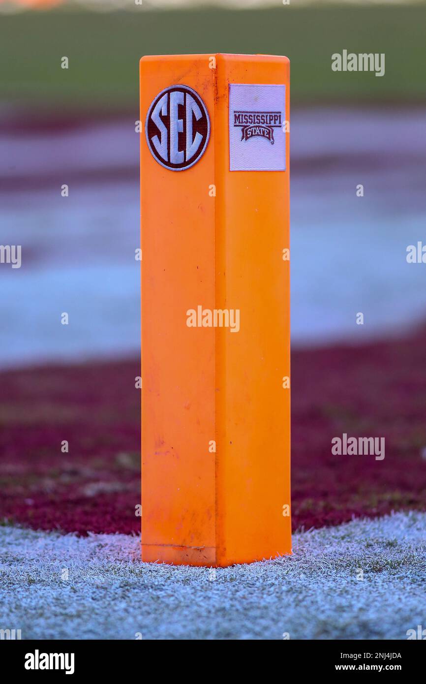 STARKVILLE, MS OCTOBER 01 The SEC and Mississippi State logos on an