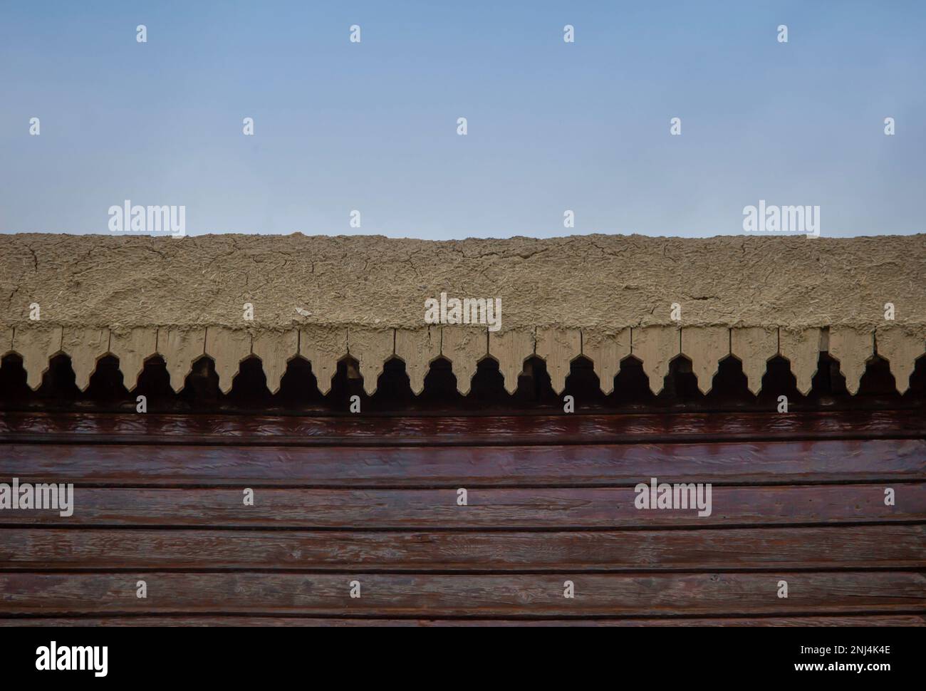 earthen roof and edge decorations of an old wooden house. turkish and ottoman style. Stock Photo