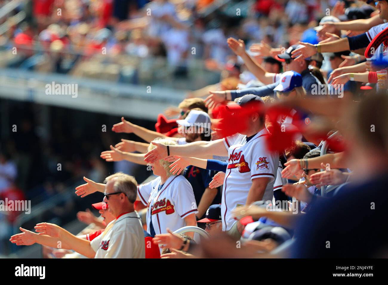 ATLANTA, GA - OCTOBER 11: Fans do The Chop during Game 1 of the NLDS  between the Atlanta Braves and the Philadephia Phillies on October 11, 2022  at Truist Park in Atlanta