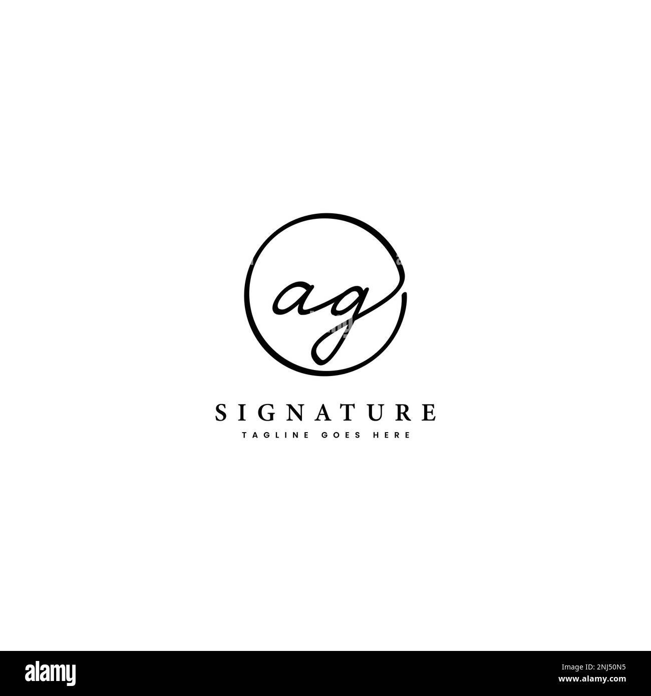 A, G, AG Initial letter handwritten and signature vector logo. Business template in round shape line art Stock Vector