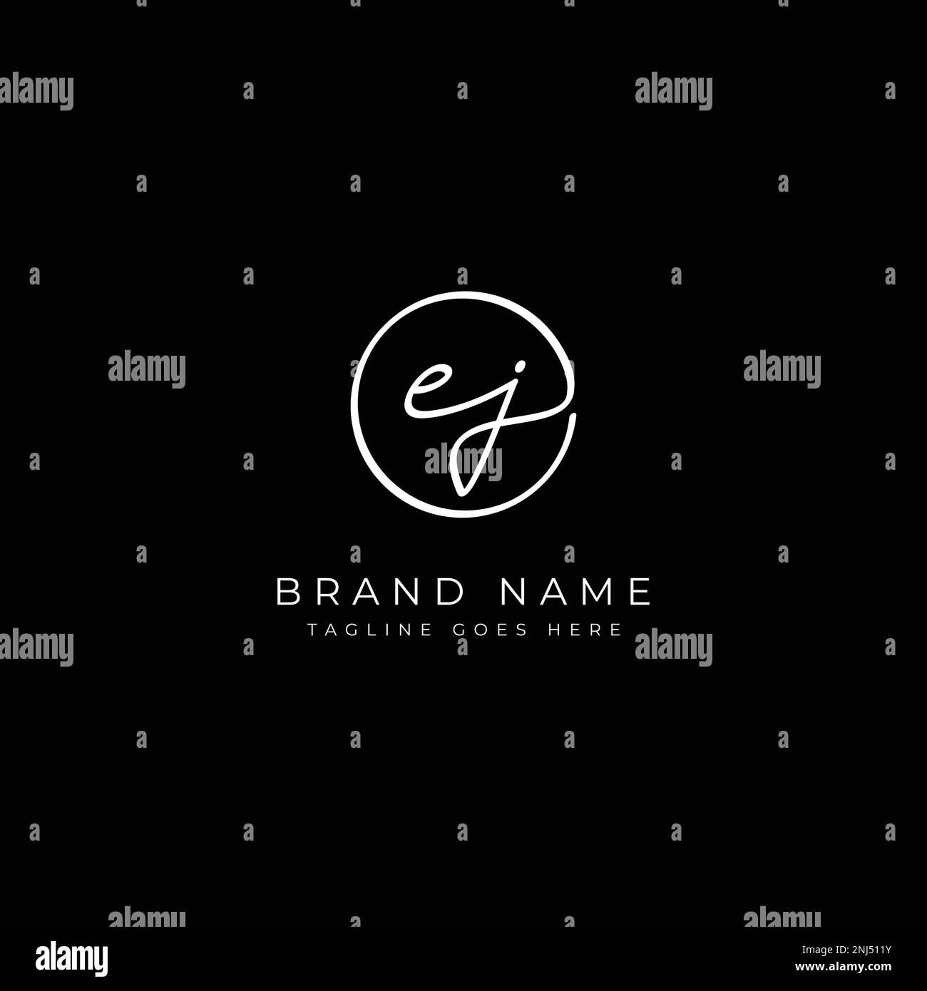E, J, EJ Initial letter handwritten and signature vector logo. Business template in round shape line art Stock Vector