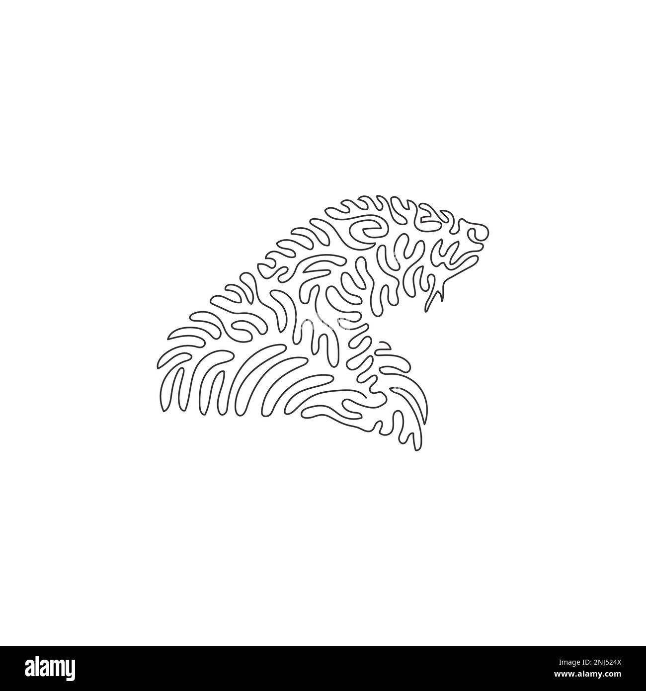Continuous curve one line drawing of carnivorous mammals curve abstract art. Single line editable vector illustration of otters have long, slim bodies Stock Vector