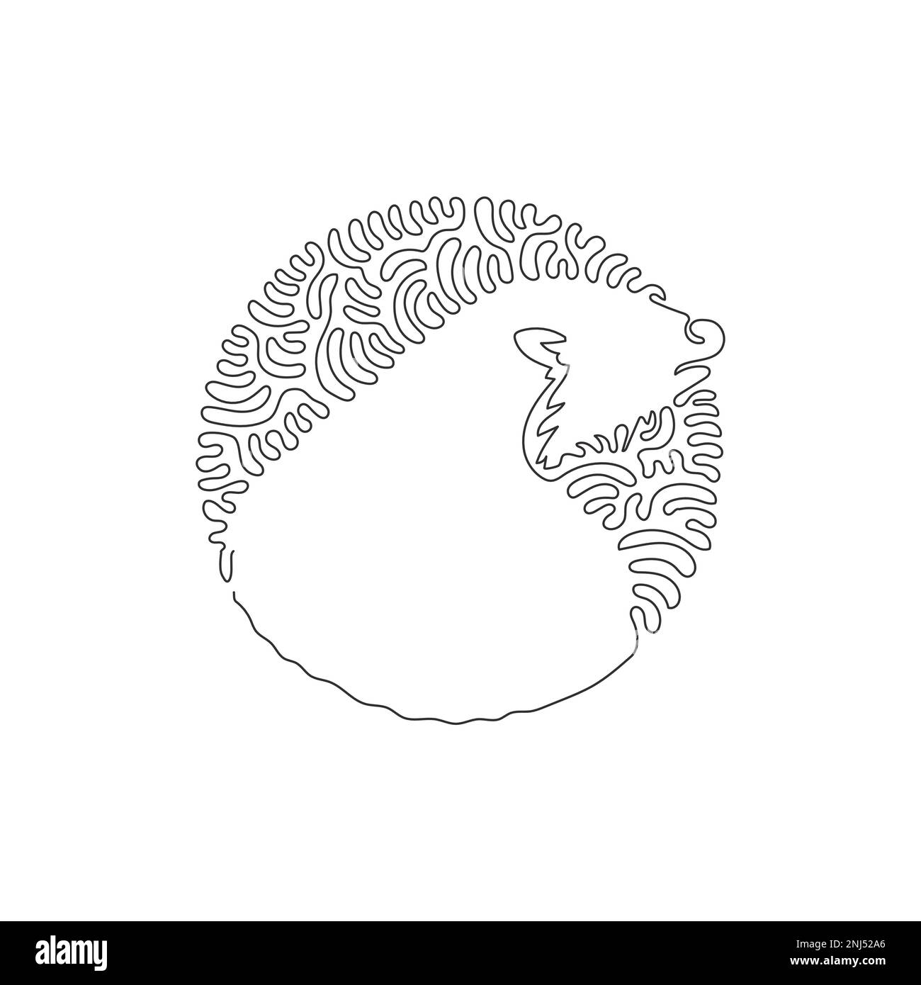 Single curly one line drawing of cute otter abstract art. Continuous line drawing vector illustration of otters having long, slim bodies Stock Vector