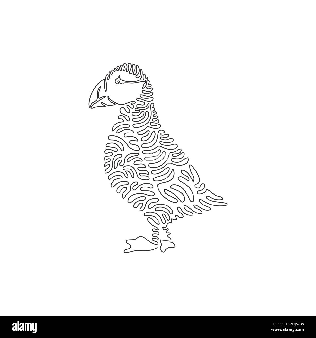 Single continuous line drawing of adorable puffin abstract art. Continuous line drawing design vector illustration style of puffin bird clowns the sea Stock Vector