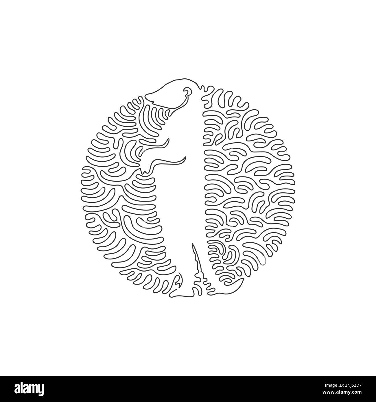 Single curly one line drawing of funny meerkat abstract art. Continuous line draw graphic design vector illustration of omnivorous mammal Stock Vector