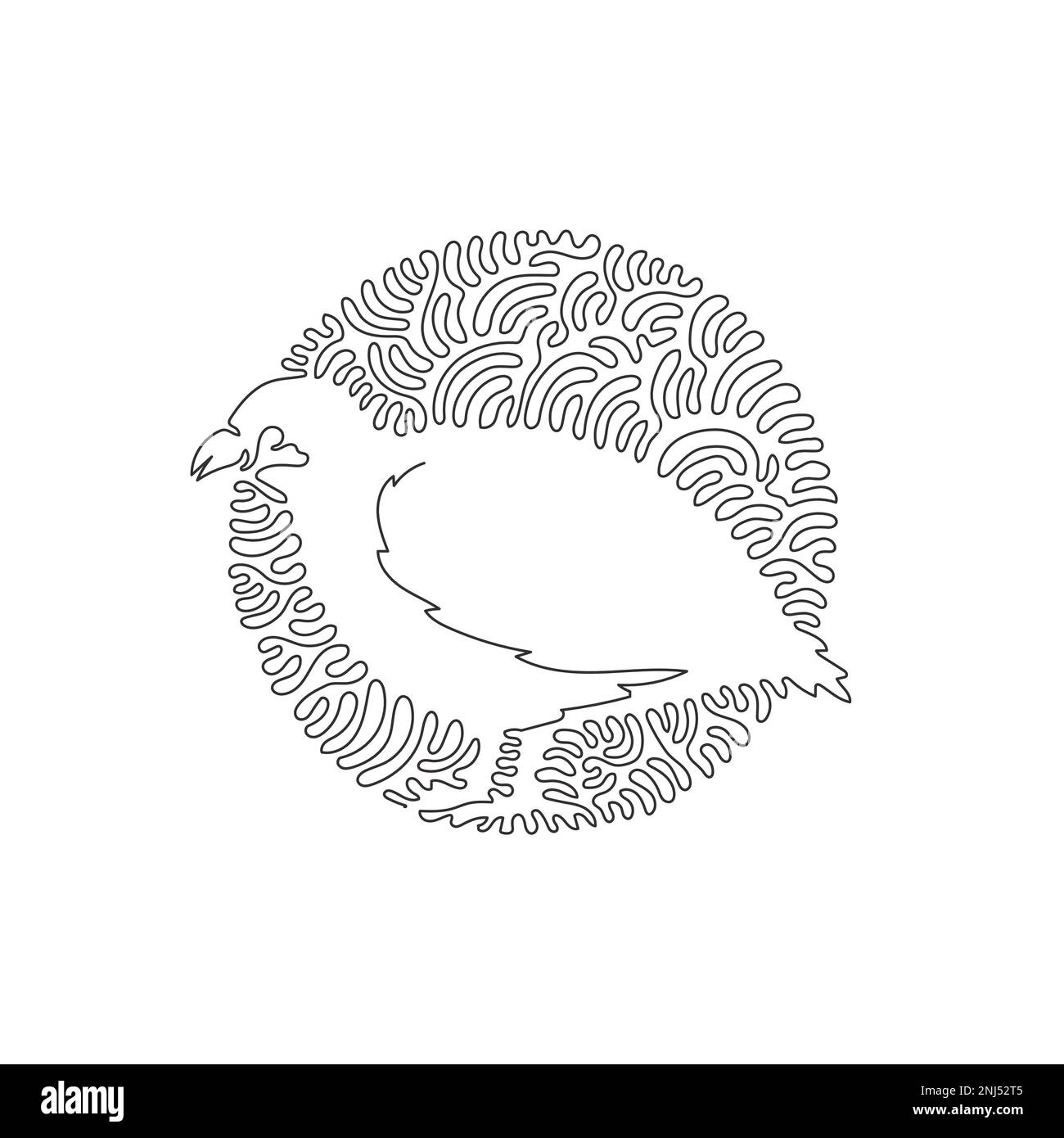 Continuous one curve line drawing of funny quails abstract art in circle. Single line editable stroke vector illustration of small short tailed birds Stock Vector