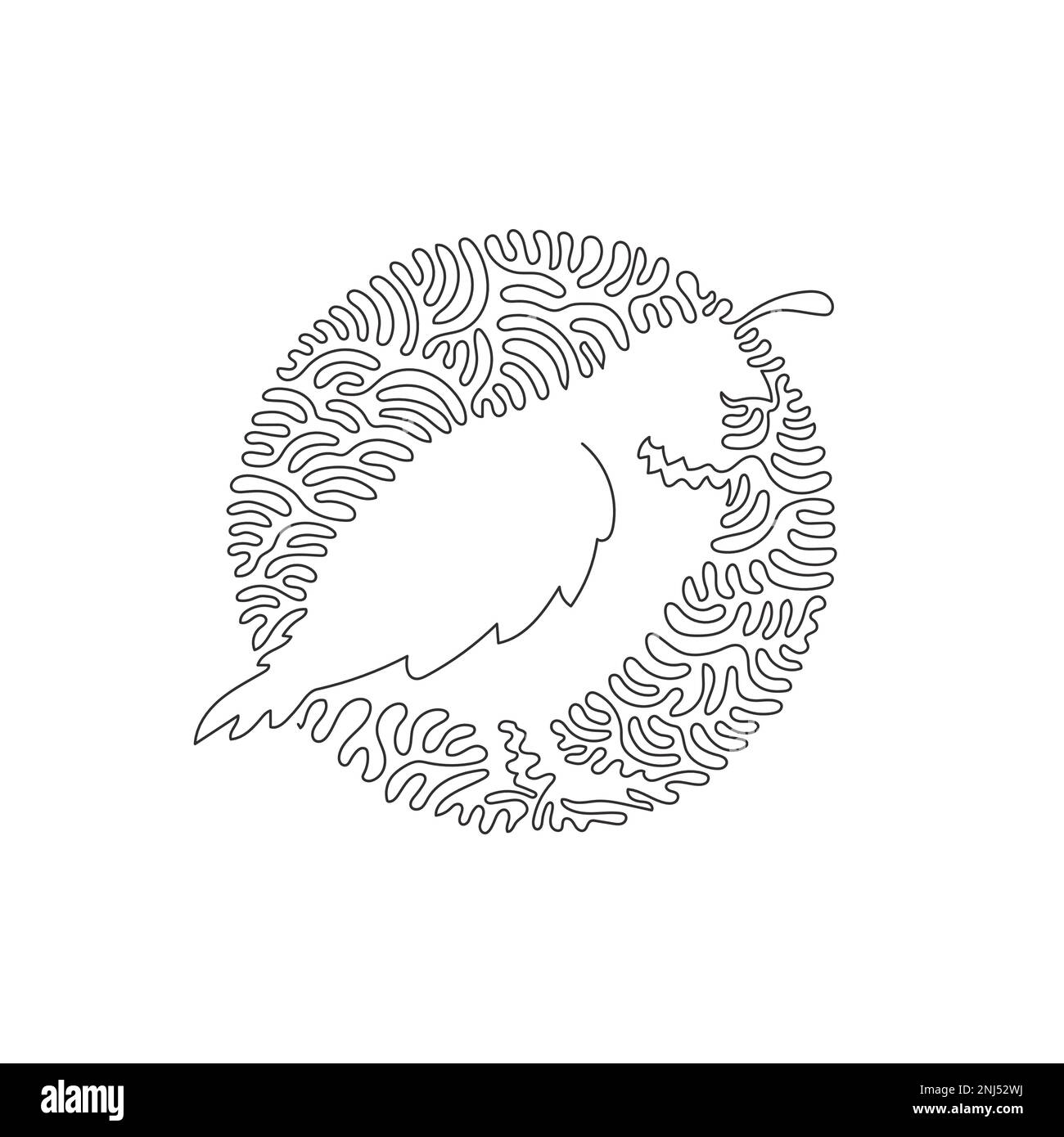 Single one curly line drawing of cute quail abstract art. Continuous