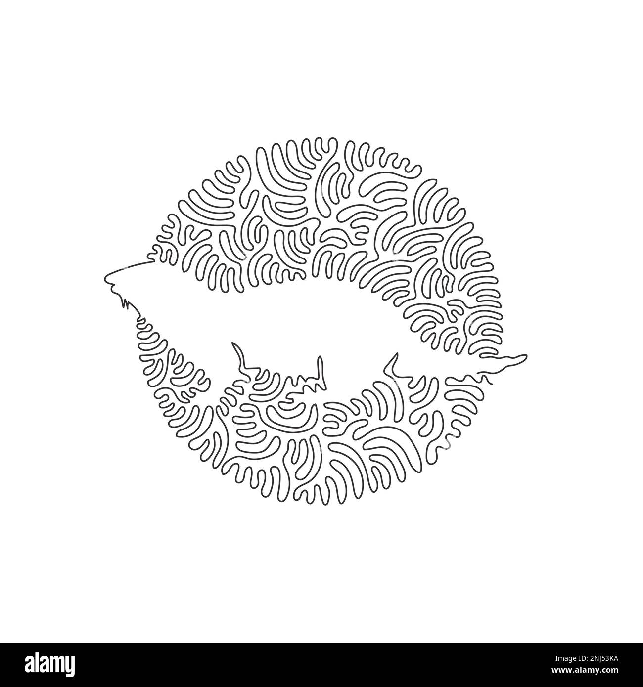 Continuous one line drawing of cute otter abstract art in circle. Single line editable stroke vector illustration of otters are intelligent animal Stock Vector