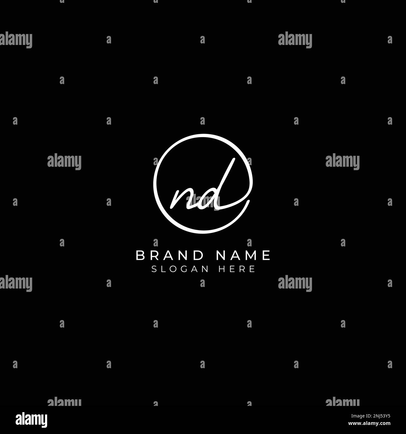 N, D, ND Initial letter handwritten and signature vector logo. Business template in round shape line art Stock Vector