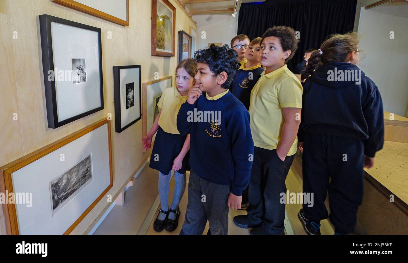 EDITORIAL USE ONLY School children attend the launch of Art Explora's