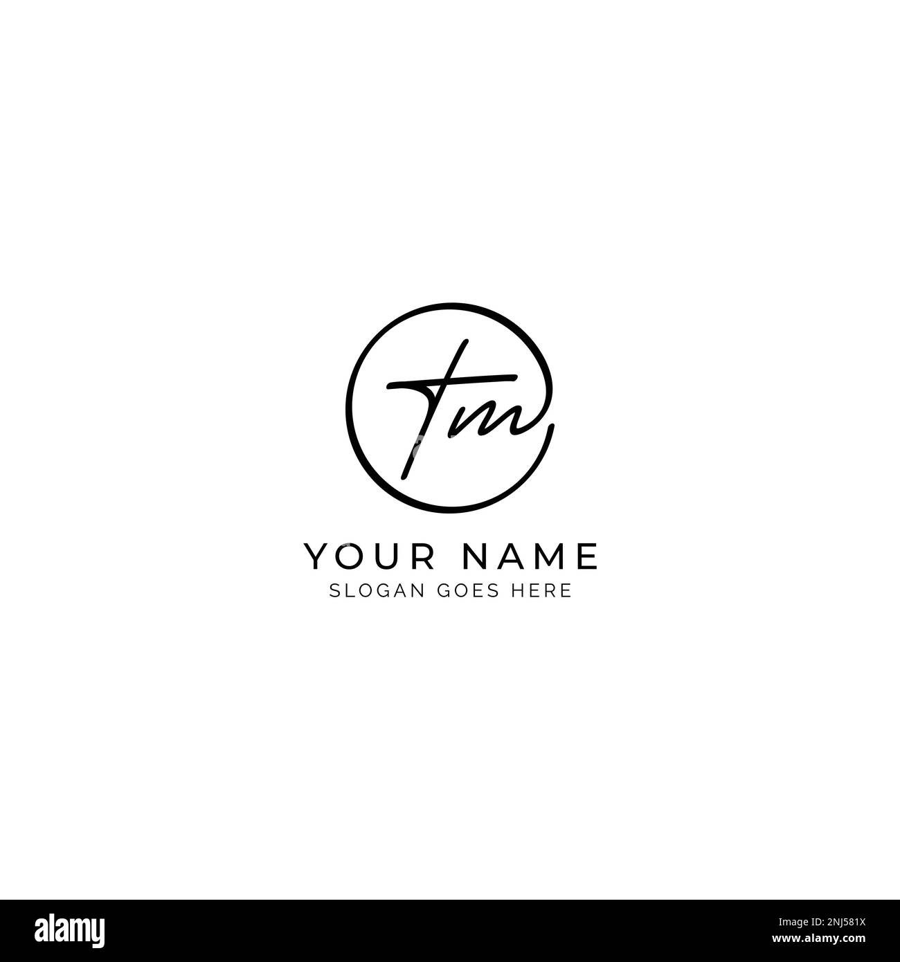 T, M, TM Initial letter handwritten and signature vector logo. Business template in round shape line art Stock Vector