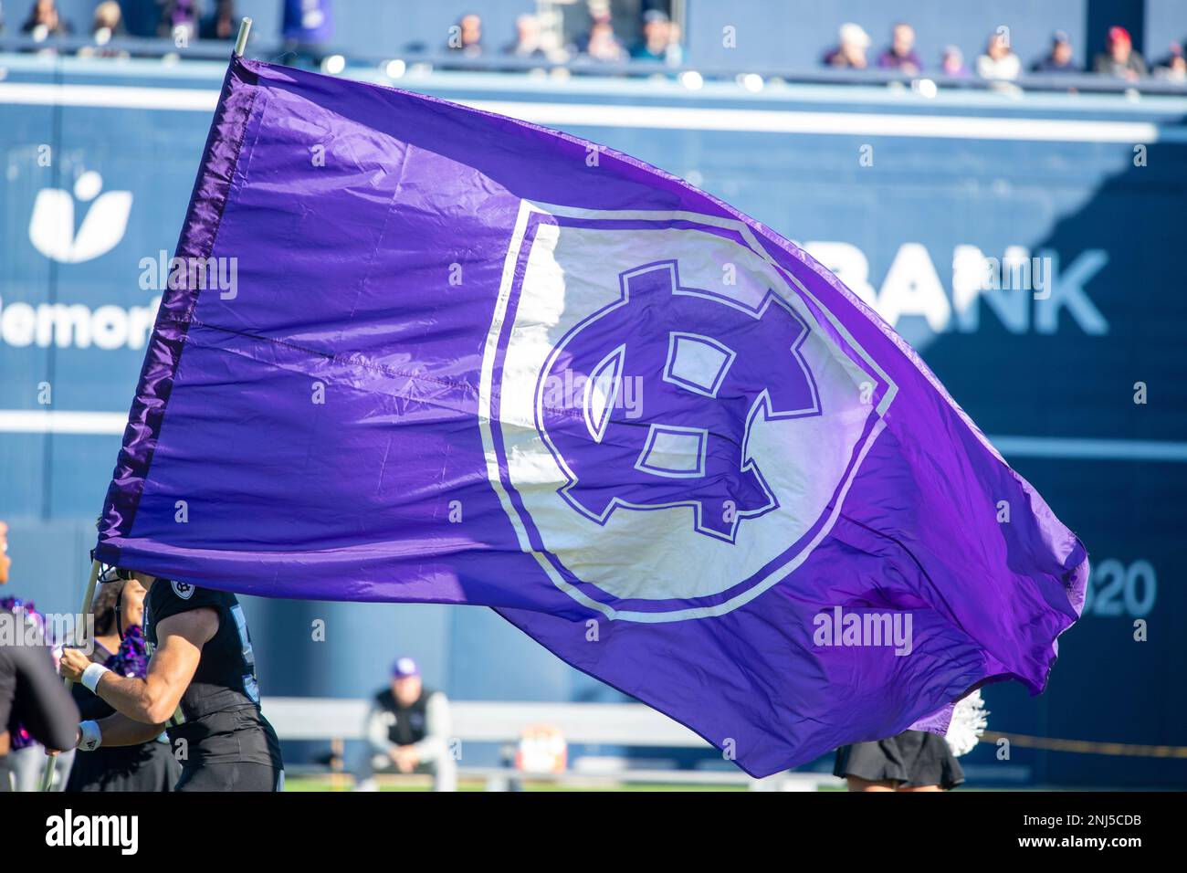 WORCESTER, MA - OCTOBER 08: A general view of a Holy Cross Crusaders flag  prior to the EBW Classic college football game between the Bucknell Bison  and the Holy Cross Crusaders on