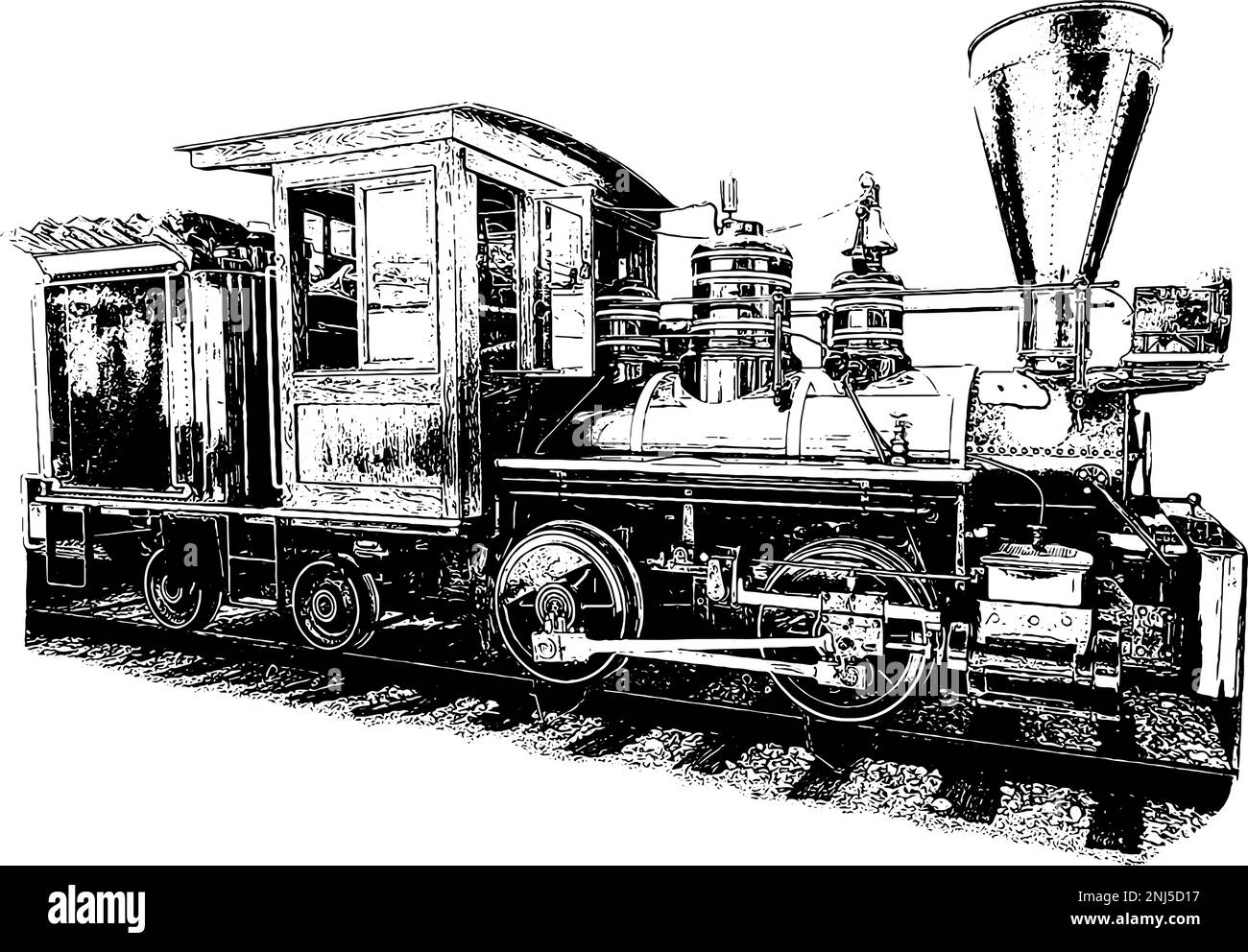 vintage steam train on tracks, vector illustration Stock Vector