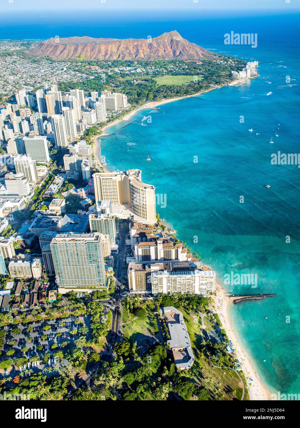 Aerial Photography,Helicopter Waikiki Beach and Diamond Head Crater
