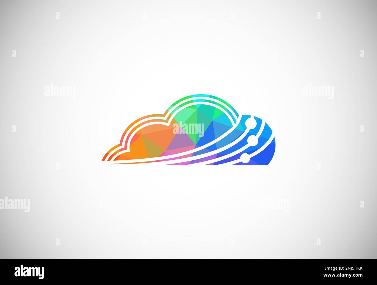 Polygonal low poly cloud computing logo. Colorful abstract triangles style cloud icon. Stock Vector