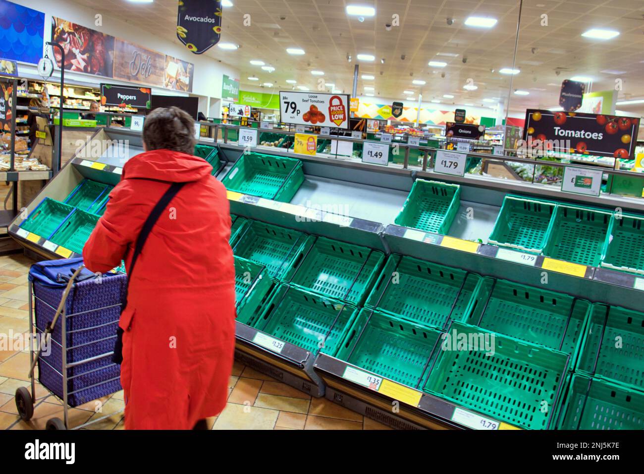 Glasgow, Scotland, UK 22nd  February, 2023. Morrisons tomato shortage saw not one fruit ion the shelves.. Emptiest shelves I have ever seen Credit Gerard Ferry/Alamy Live News Stock Photo