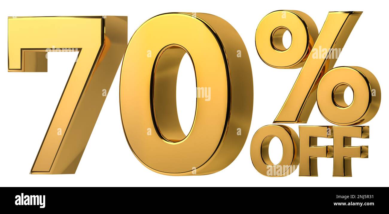 3d golden 70 off discount isolated on transparent background for sale