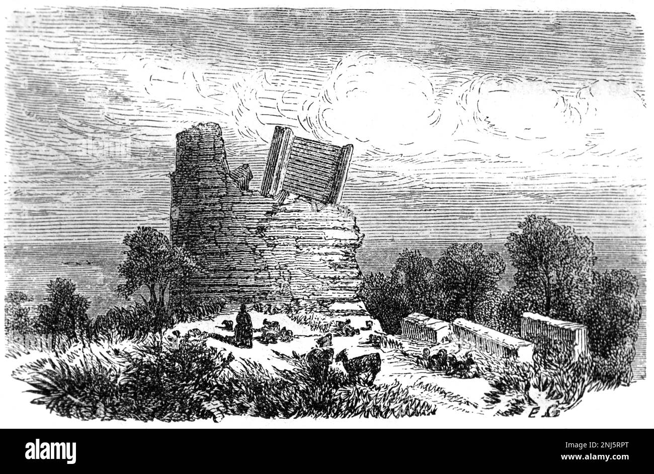 Ruined Tomb of Aratus (c315BC/310BC-240) Greek Didactic Poet Among the Ruins of the Graeco-Roman Ruins or Roman City of Soli or Pompeiopolis Cilicia Turkey. Vintage Engraving or Illustration 1862 Stock Photo