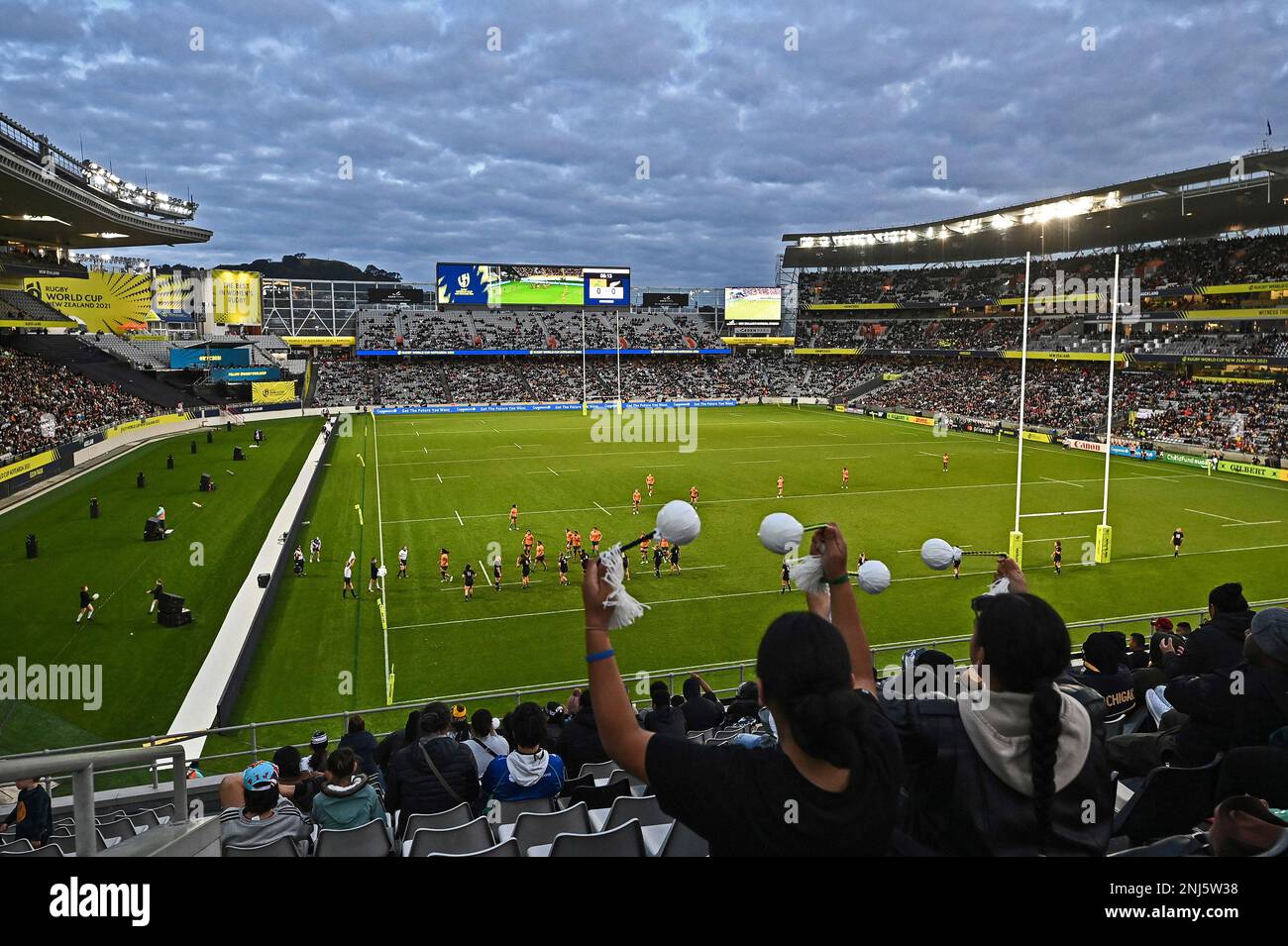 Spectators watch the Womens Rugby World Cup pool match between Australia and New Zealand, at Eden Park, Auckland, New Zealand, Saturday, Oct.8