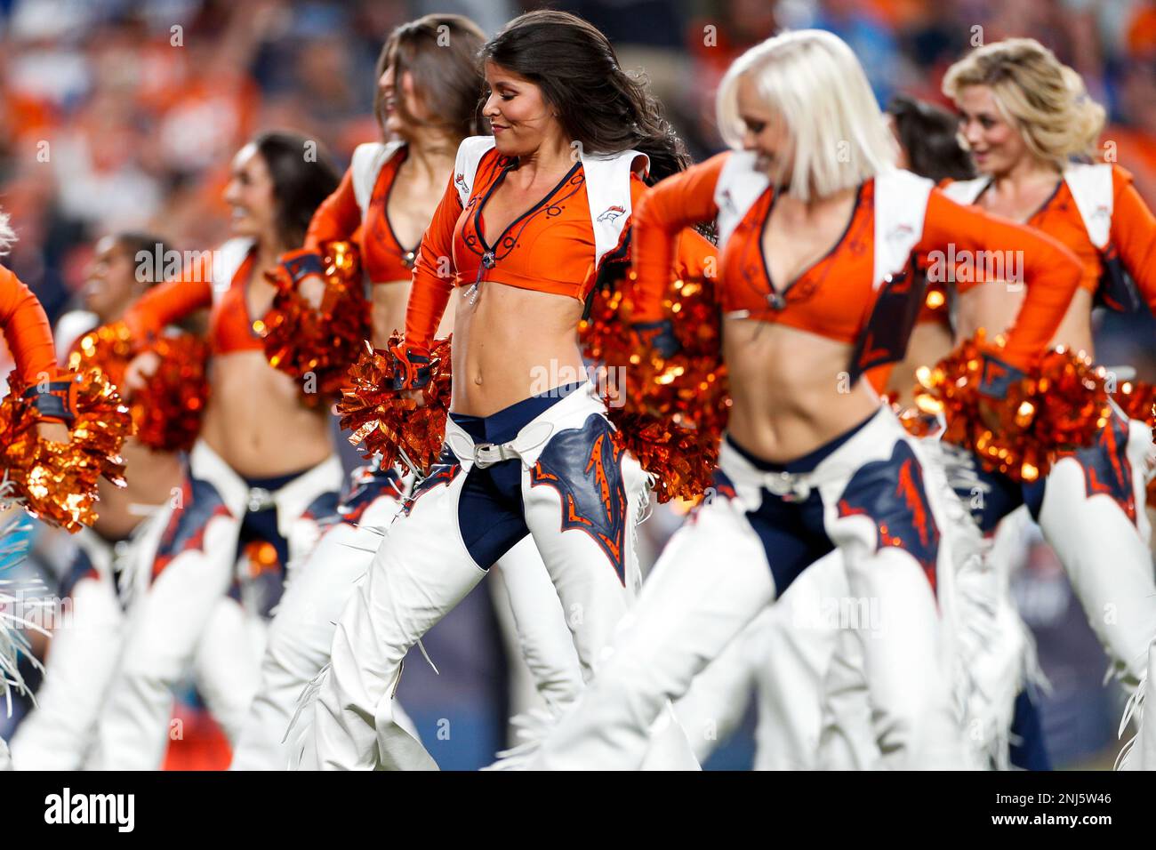 DENVER, CO - OCTOBER 06: A Denvers Broncos Cheerleader preforms during an  NFL game between the Indianapolis Colts and the Denver Broncos on October  06, 2022 at Empower Field at Mile High