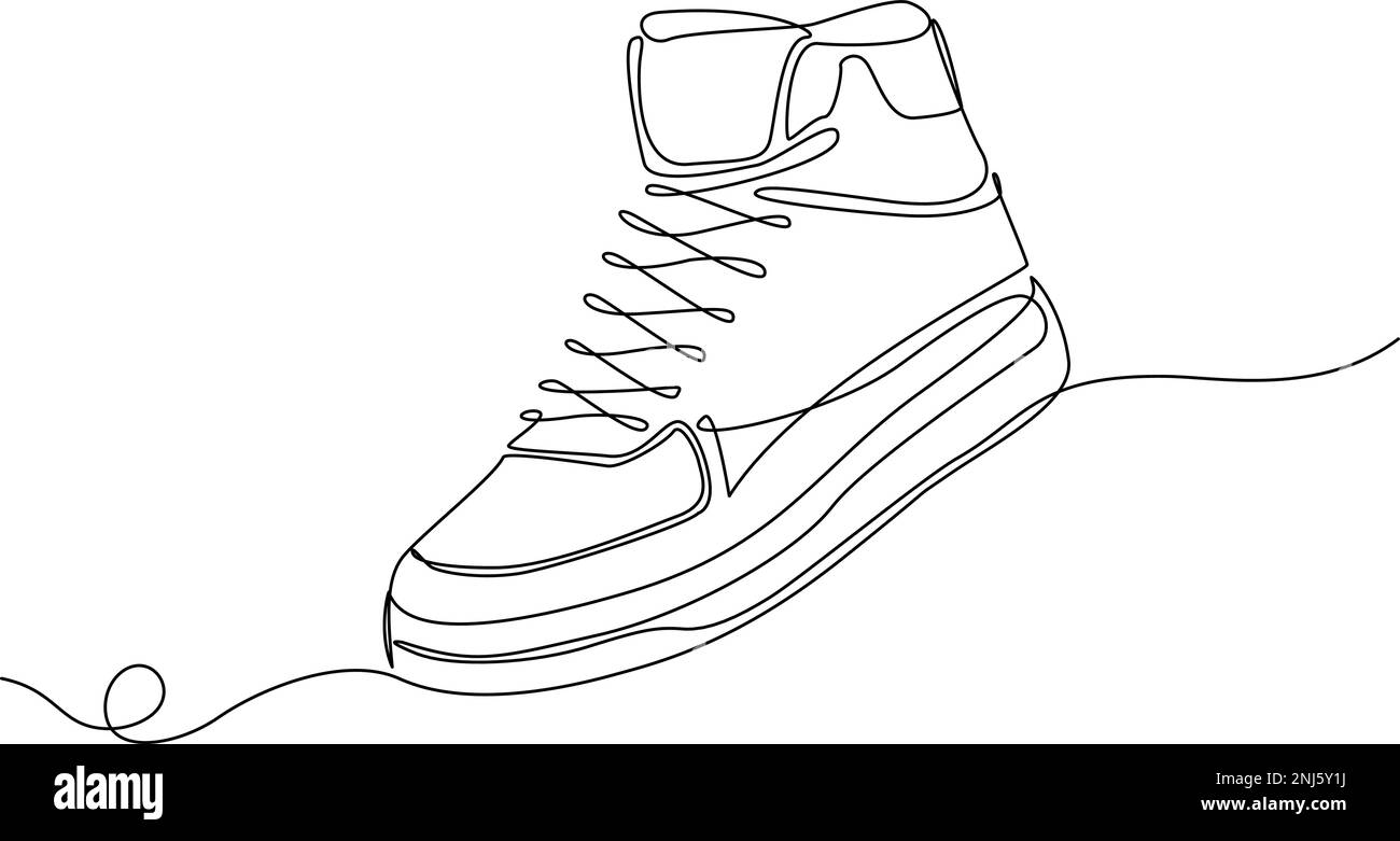 continuous single line drawing of high-top sneaker, line art vector illustration Stock Vector