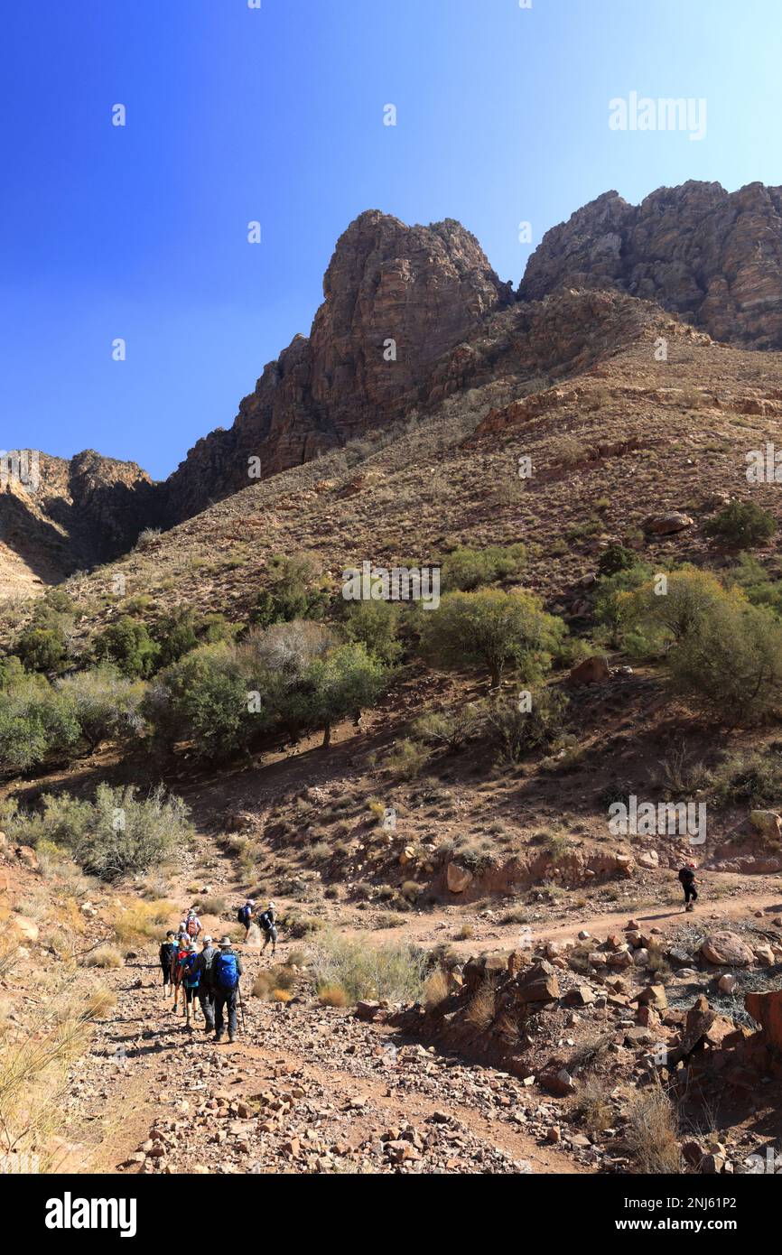 Walkers in the Dana Biosphere Reserve, Wadi Dana, southcentral Jordan, Middle East. Jordan's