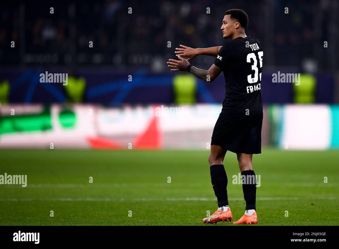 Frankfurt am Main, Germany. 21 February 2023. Tuta of Eintracht Frankfurt  gestures during the UEFA Champions