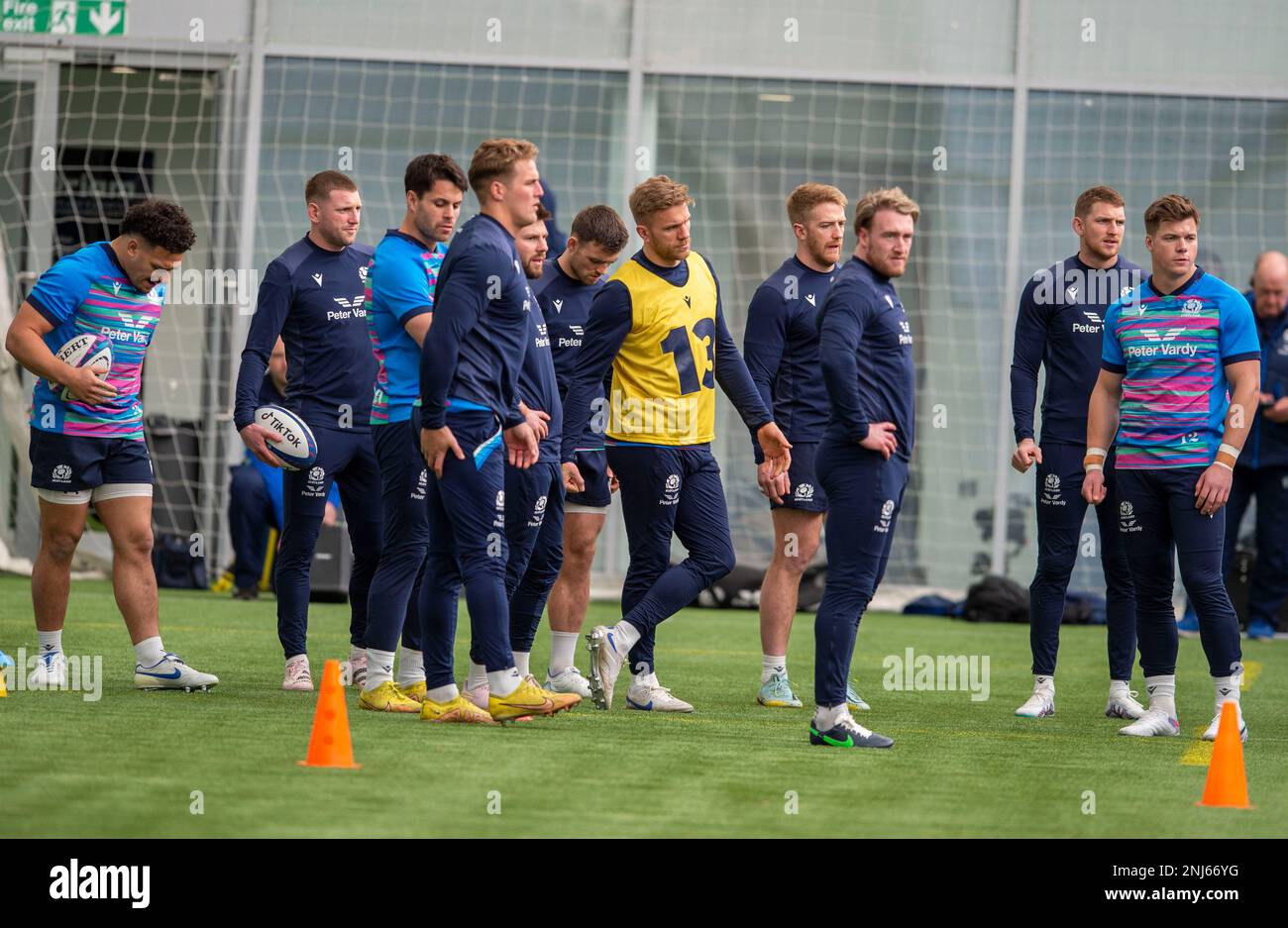 22nd February 2023: Guinness Six Nations 2023. Scotland squad members during the Scotland Rugby squad training session, Oriam, Riccarton, Edinburgh. Credit: Ian Rutherford Alamy Live News Stock Photo