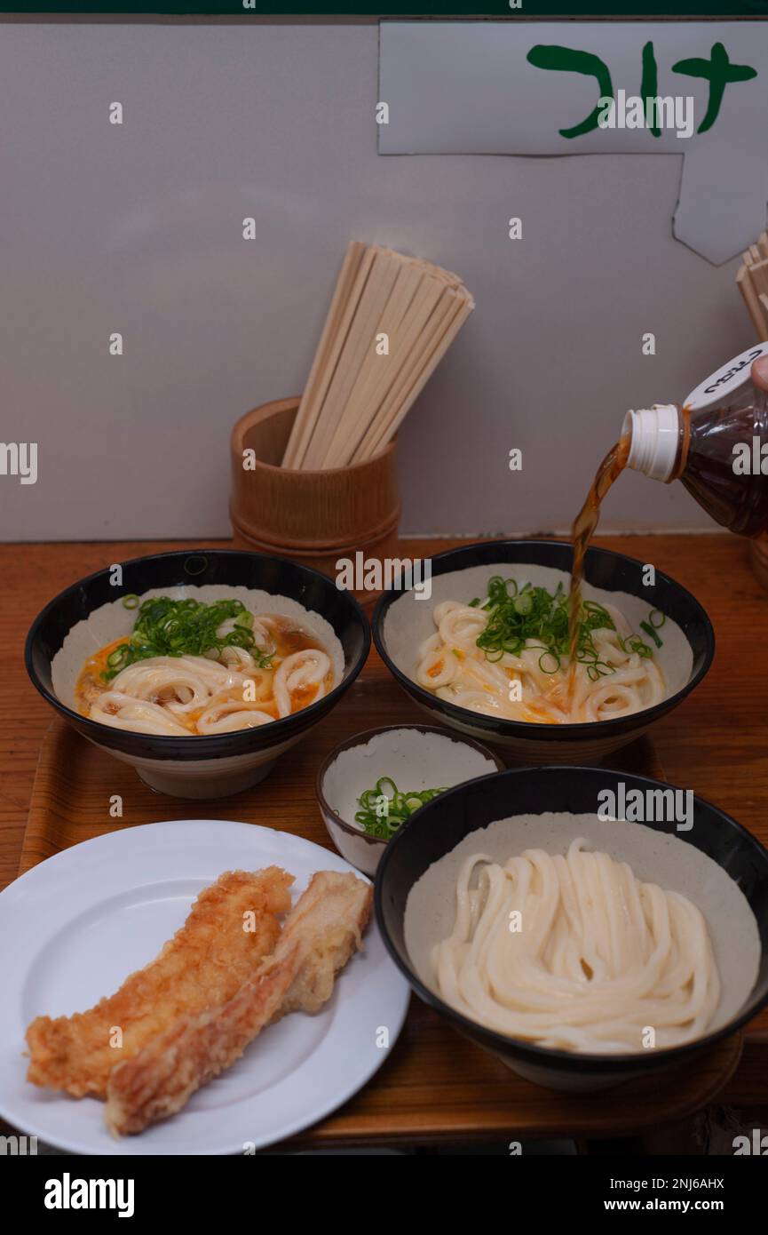 Tempura makes an important part of the meal at udon shops in Kagawa