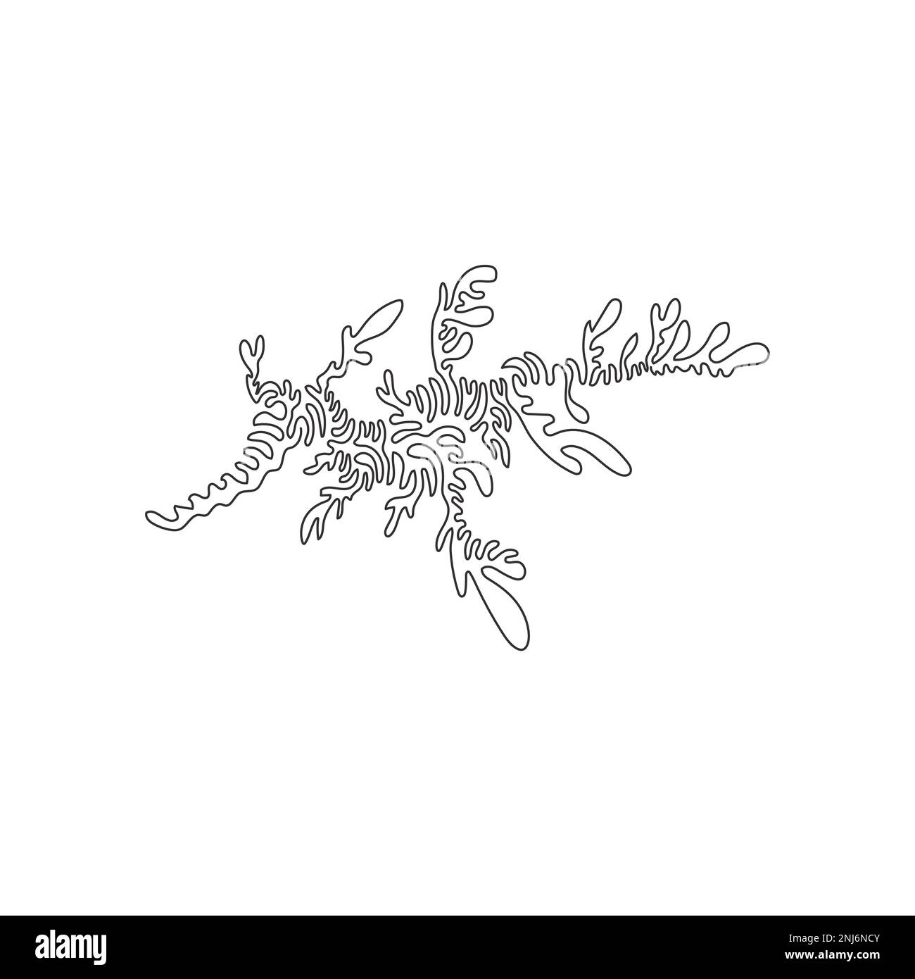 Continuous one line drawing of cute leafy seadragon curve abstract art. Single line editable stroke vector illustration of exotic animal Stock Vector
