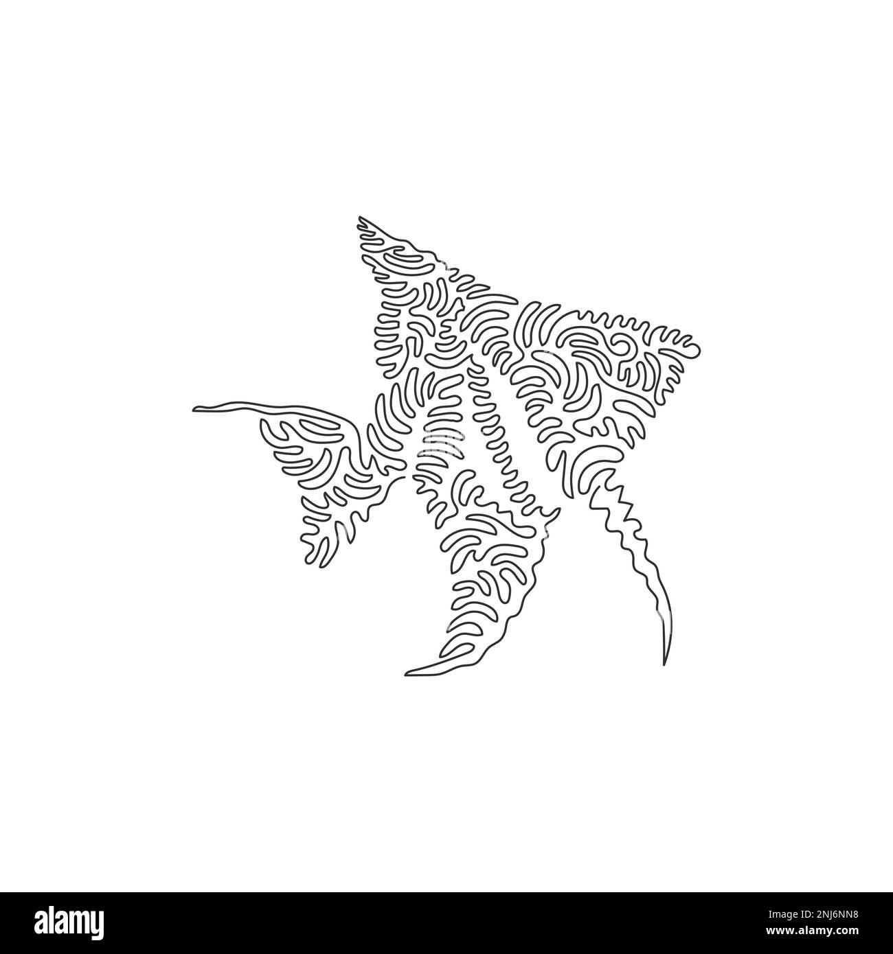 Single curly one line drawing of unique shape angelfish abstract art. Continuous line drawing design vector illustration of adorable angelfish Stock Vector