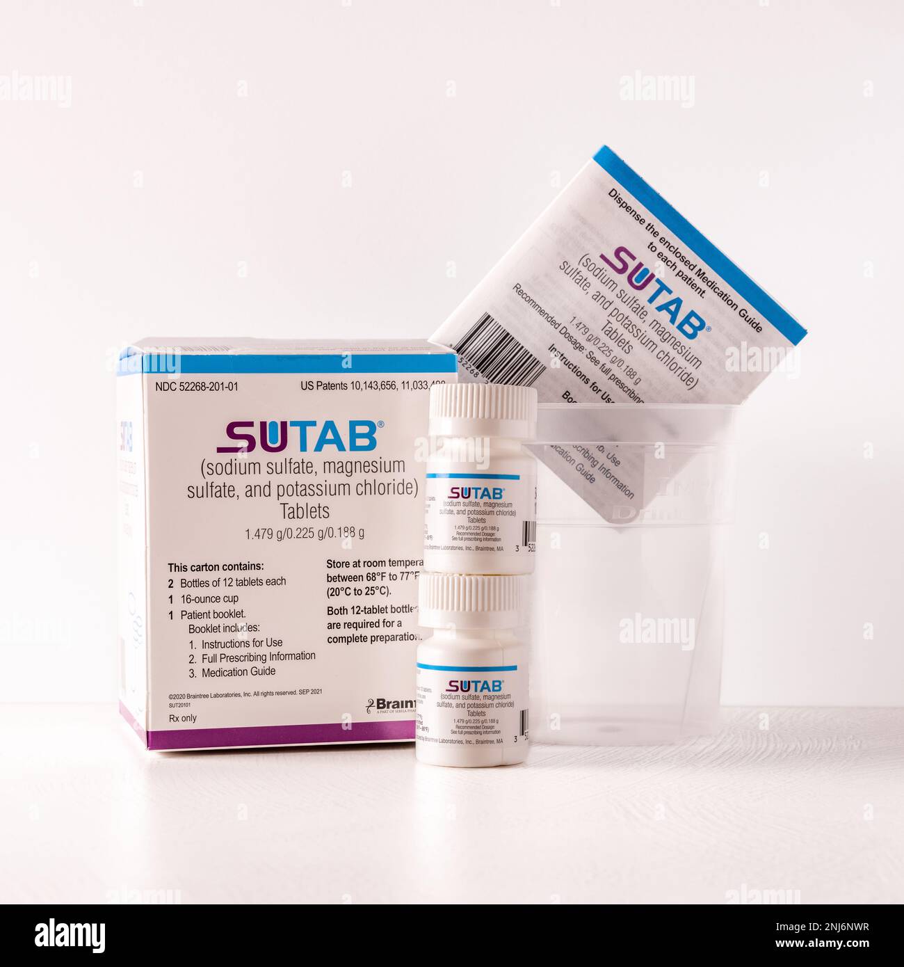 Flourtown, PA - Feb. 17, 2023: SUTAB (sodium sulfate, magnesium sulfate, and potassium chloride) is a tablet based kit to cleanse the colon in prepara Stock Photo